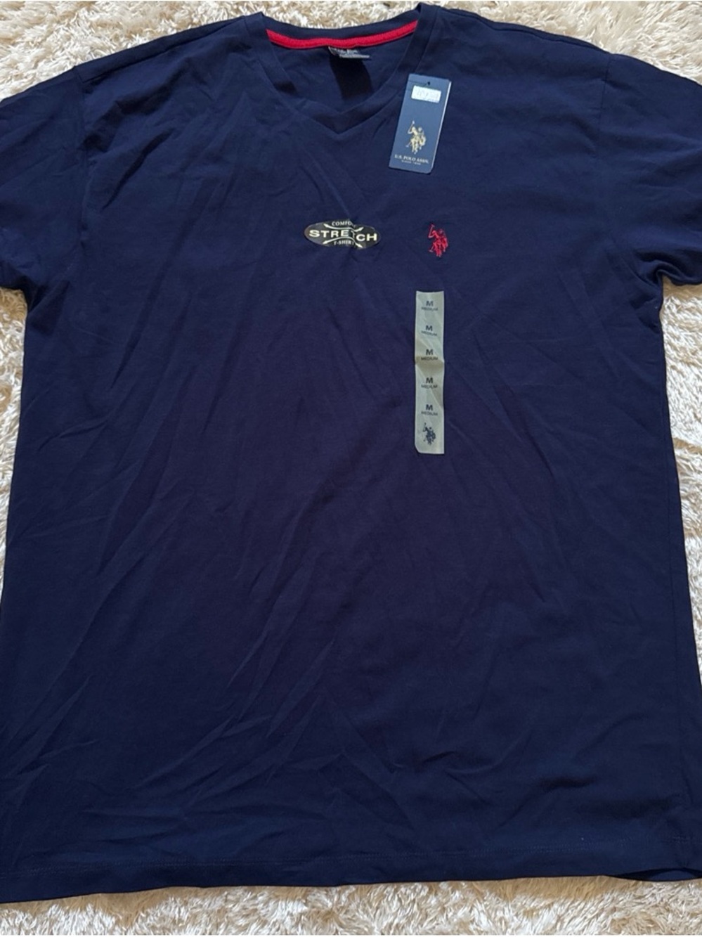 U.S. Polo Assn. Men's Navy V-Neck Tee with Red Polo Logo